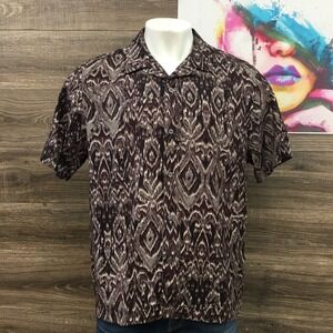 Ted Baker London Button Camp‎ Shirt Abstract Print Short Sleeve Size 6 Lyocell